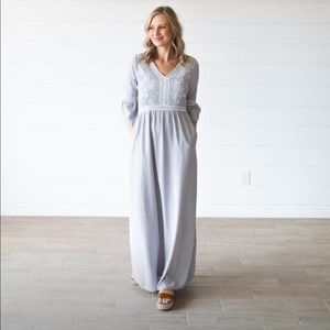 Wren & Ivory- Leroux Embroidered Maxi in Gray